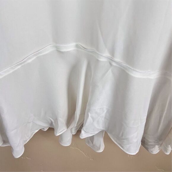 Theory Women's Silk Blouse Size Large White Ruffle Hem & Sleeves Corporate Work - Picture 2 of 7